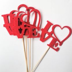 Malzeme Dekoratif Çubuk - Keçe Love (6 adet-Boy:30 cm)